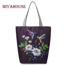 Miyahouse Hot Sale Female Beach Bags Retro Floral Print Canvas Tote Bag Creative Birds Design Ladies Single Shoulder Handbags 2024 - buy cheap