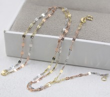 Real 18K Yellow Multi-Tone Gold Necklace Woman's Elegant Lip Link Chain 17.7"L 1.1-1.3g 2mmW Fashion Lady 2024 - buy cheap