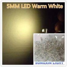 100 pçs/lote transparente redondo 5mm 5mm branco quente diodo emissor de luz led 2800-3200k super brigh ww 5mm led 2024 - compre barato
