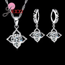 Lady New Fashion Crystal Jewelry Sets hollow Square 925 Sterling Silver Weddings/ Engagements Necklace Pendant Earrings Sets 2024 - buy cheap