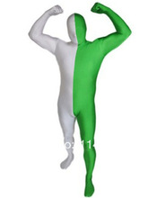 Traje zentai de corpo inteiro dividido verde & branco 2024 - compre barato