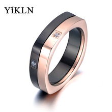 YiKLN OL Design CZ Crystal Stainless Steel Spinner Ring Rose Gold/Black Anniversary Wedding Ring For Women Girl Jewelry YR19012 2024 - buy cheap