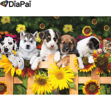 DIAPAI 100% Total Square/Rodada Broca 5D DIY Pintura Diamante Cão "girassol" Diamante Bordado Ponto Cruz 3D decor A18560 2024 - compre barato