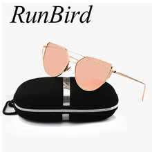 Gafas de sol planas con espejo para mujer, lentes de ojo de gato, clásicas, de diseñador de marca, con doble rayo, montura de oro rosa, lentes de sol para dama con caja M195 2024 - compra barato