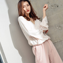 2019 Spring New Set Loose Long Sleeve Trousers Pajamas Simple Casual Comfortable Pijama Mujer V-Neck Sleepwear Home Clothes 2024 - buy cheap