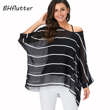 BHflutter-Blusa informal de Chifón con manga murciélago para verano, camisa con estampado a rayas para mujer, talla grande 4XL, 5XL, 6XL, 2020 2024 - compra barato