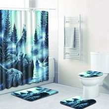 Animal Wolf Pattern 4pcs/set Shower Curtain Pedestal Rug Lid Toilet Cover Mat Bath Mat Set Bathroom Curtains with 12 Hooks 2024 - buy cheap