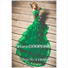 Elegant Long Sleeves Green Lace Appliques Mermaid Prom Dresses Chapel Train Long Slevees Formal Evening Gowns 2024 - buy cheap