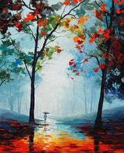 Pintura al óleo de paisaje, pintada a mano, pintura de lluvia de otoño para sala de estar, Hotel, obras de arte impresivo en lienzo 2024 - compra barato