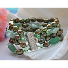 Pearl Bracelet,4Rows 8 inches Green Baroque Pearls J-ades Crystal Beads Bracelet,Flower Clasp 2024 - buy cheap