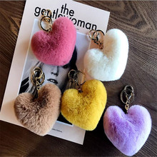 Heart Ball Pom Pom Keychain Fluffy Faux Rabbit Fur Pompom Key Chains Women Bag Charms  Accessories Keyring  B100 2024 - buy cheap