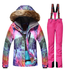 Женский лыжный костюм, куртка, штаны для сноуборда, теплый комплект одежды для улицы, Походов, Кемпинга, две части, ветронепроницаемый, водонепроницаемый, Зимний новый костюм 2024 - купить недорого