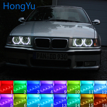 Фары многоцветные RGB LED Ангельские Глазки Halo Ring Eye DRL RF пульт дистанционного управления для BMW 3 серии E36 1990-2000 131mmx4 аксессуары 2024 - купить недорого