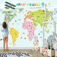 Custom Any Size Mural Wallpaper 3D Cartoon World Map Background Wall Painting Children Boy's Bedroom Home Decor Papel De Parede 2024 - buy cheap