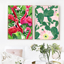 Cartoon Cactus Flower Flamingo Wall Art Canvas Painting Nordic Posters And Prints Wall Pictures For Living Room Wall Decor 2024 - buy cheap