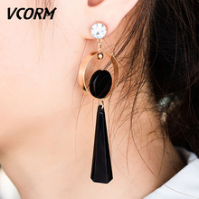 VCORM Fashion Luxury Asymmetrical Silver Color Geometric Drop Earrings For Women Charm Elegant Rhinestone Gold Earring Jewelry 2024 - buy cheap