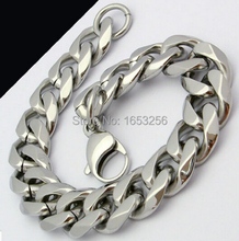 8mm/13mm/15mm Shiny Stainless steel Solid Curb Link Chain Bracelet in Women Men 2024 - buy cheap