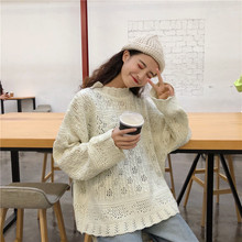 Women's Knit Sweater 2019 Korean New Half-neck bat Sleeve Openwork Knitwear Spring Autumn Long Sleeve Sweater Casual Top A511 2024 - buy cheap