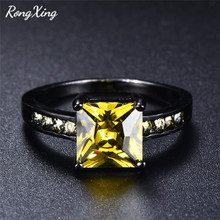 RongXing-anillos de circonita de cristal para mujer, corte de princesa, verde oliva/rosa, piedra de nacimiento cuadrada llena de oro negro, joyería de boda 2024 - compra barato