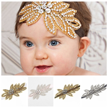 Yundfly tiara vintage com strass e flores, faixa de cabeça prateada dourada elástica para crianças, acessórios de cabelo para festa de casamento, adereço de fotografia 2024 - compre barato