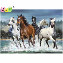 DPF DIY horses water run 5D crafts diamond painting cross stitch needlework diamond mosaic square home decor diamond embroidery 2024 - buy cheap