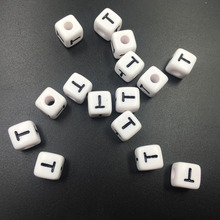 Wholesale 100PCS/Lot 10*10MM Plastic Letter Beads Single Initial T Printed Acrylic Alphabet Beads Cube Square Name Bracelet Bead 2024 - buy cheap