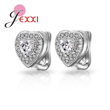 Classical 925 Sterling Silver Earrings For Women With Heart Shape Rhinestone Hoop Earring For Pierced Ear Jewelry New 2024 - buy cheap