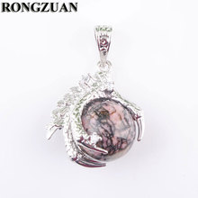 RONGZUAN-colgante de cristal de Rodocrosita Natural, GEMA de piedra redonda, Bola de Dragón, garra, collar, cadena de joyería de 18 ", TN3110 2024 - compra barato