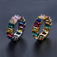 Anillos de estilo Hip Hop para hombre y mujer, joyería de diseño de circonita cúbica AAA +, anillos geométricos de arcoíris a la moda 2024 - compra barato
