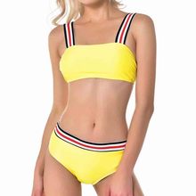 Bikini Bandeau sin aros acolchado para mujer, Top liso con tirantes a rayas, traje de baño Con parte inferior a la cintura a rayas 2024 - compra barato