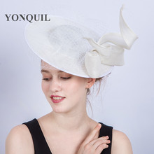 Presilhas de cabelo fascinator sinamay feminino, chapéus imitação de sinamay com laço branco kentufício derby casamento igreja sinamay acessórios para menina vermelho 2024 - compre barato