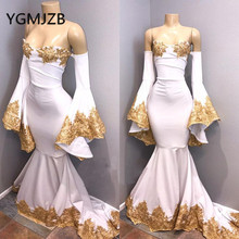 Gold Appliques Evening Dresses 2019 Mermaid Sweetheart Long Sleeves Off The Shoulder Saudi Arabic Women Formal Prom Party Dress 2024 - buy cheap