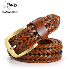 [DWTS] 2019 Fashion Mens belts luxury genuine leather Brown braided Real Cow skin straps men Jeans Wide girdle Male 120 cm 2024 - buy cheap