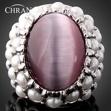 Chran Vintage Jewelry Fashion Faux Pearl Beads Ring Classic Siver Plated Opal Rings for Women 2024 - buy cheap