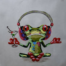 Hand Painted Abstract Cartoon Animal Oil Painting on Canvas Happy Music Frog Canvas Painting Wall Art Picture Painting for Room 2024 - buy cheap