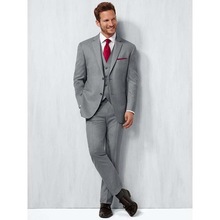 2019 Custom Made Groomsmen Notch Lapel Groom Tuxedos Light Grey Men Suits For Wedding Best Man Blazer (Jacket+Pants+Vest+Tie) 2024 - buy cheap