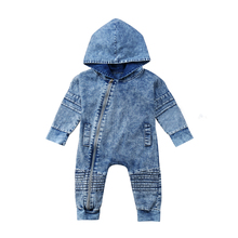 0-3Y Fashion Newborn Toddler Baby Boy Long Sleeve Hooded Zipper Denim Romper Jumpsuit Tracksuit One Pieces Baby Clothes 2024 - buy cheap