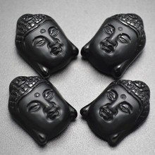 Colar com pingente de cabeça de buda amitabha, colar de pedra esculpida com obsidiana preta natural para fazer joias budistas 2024 - compre barato