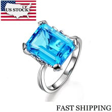 Uloveido-anillos de boda para mujer, anillo de compromiso con cristal azul, joyería de circonia cúbica rectangular, regalo RJ292 2024 - compra barato