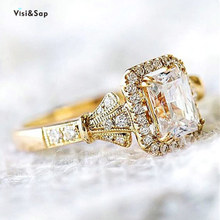 Visisap amarelo ouro cor do vintage anéis quadrados para mulher noivado presente do dia dos namorados zircon micro incrustado anel jóias b2549 2024 - compre barato