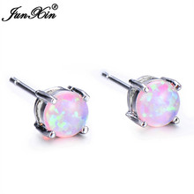 JUNXIN Fashion Female Boho 6MM Round Stud Earrings White Fire Opal Earrings For Women Silver Color Jewelry 2024 - buy cheap