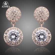 AZORA Rose Gold Color Two Pieces 2ct Cubic Zirconia And Stellux Austrian Rhinestones Drop Earrings TE0079 2024 - buy cheap