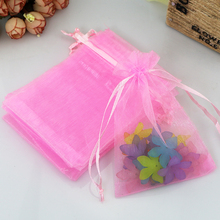 Mini bolsa de organza rosa para presentes, saco para embalar jóias, organza fofo, cordão, para presente, 100 peças 2024 - compre barato
