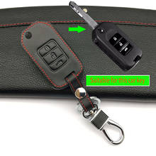 For honda fit accord high quality 100% Top layer leather car key case cover key chain car collapse 3 button remote protect shell 2024 - buy cheap