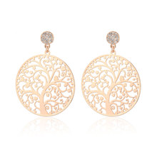 Pendientes colgantes de árbol de los deseos Vintage para mujer, pendientes grandes, cristal hueco, diamantes de imitación, oro rosa, regalo 2019 2024 - compra barato