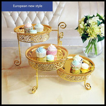 Spot European high-grade gold-plated three-layer rotating cake stand afternoon tea snack rack baking dessert table buffet rack 2024 - buy cheap