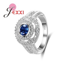 Sterling Silver Rings Fashion Bands Jewelry Bague Femme Blue Cubic Zircon Crystal Wedding Engagement Finger Ring For Women 2024 - buy cheap