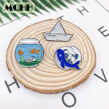 creative cartoon animal fish goldfish fish tank origami boat enamel brooch round badge T-shirt bag pin accessory woman jewelry 2024 - buy cheap