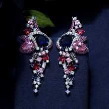 Better New FASHION Clear mix color  Cubic Zirconia Butterfly shape  Long Earrings for Women JP25 2024 - купить недорого