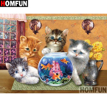 HOMFUN-pintura de diamante redondo/cuadrado completa, cuadro artesanal 5D, punto de cruz bordado de "gato Animal", decoración para el hogar, regalo A18076 2024 - compra barato
